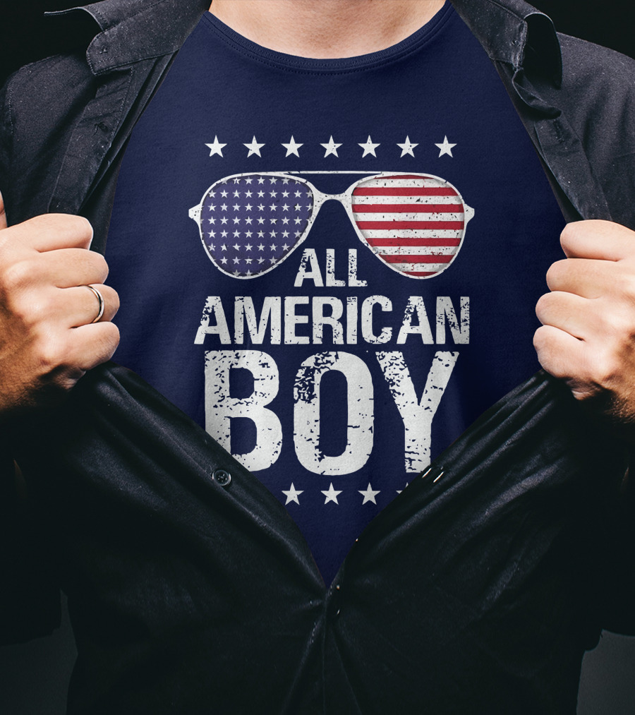 All American Boy Patriotic Sunglasses Stars Flag Fourth Of July T-Shirt