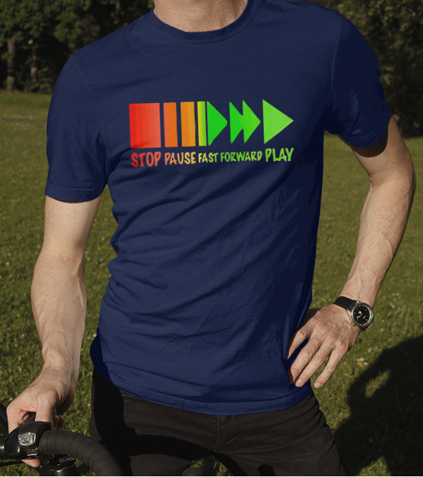 Stop Pause Fast Forward Play Bright Iconic Symbols T-Shirt