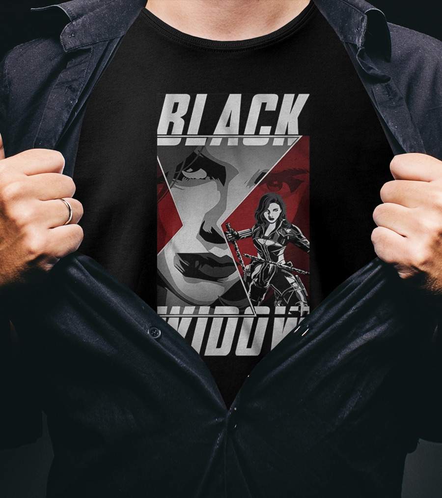 Black Widow Avengers Iconic Red And Silver Artistic T-Shirt