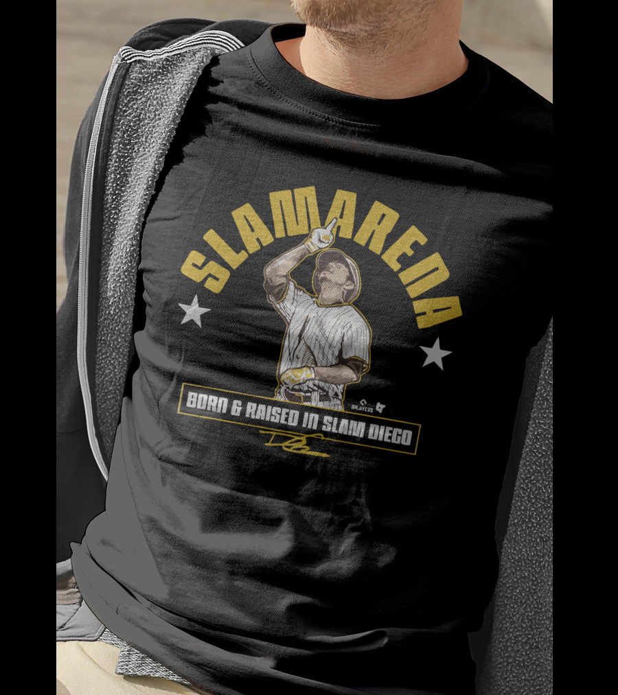 SLAMARENA Born And Raised In Slam Diego Baseball Stars T-Shirt