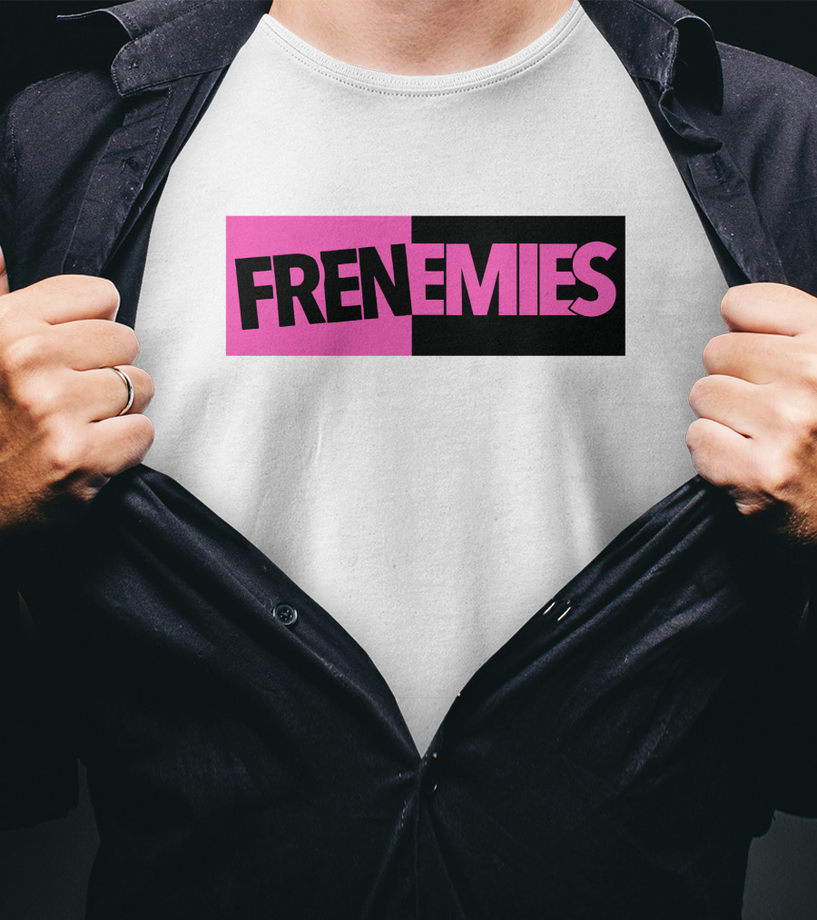 Frenemies Bold Pink Black Split Merch Shop T-Shirt