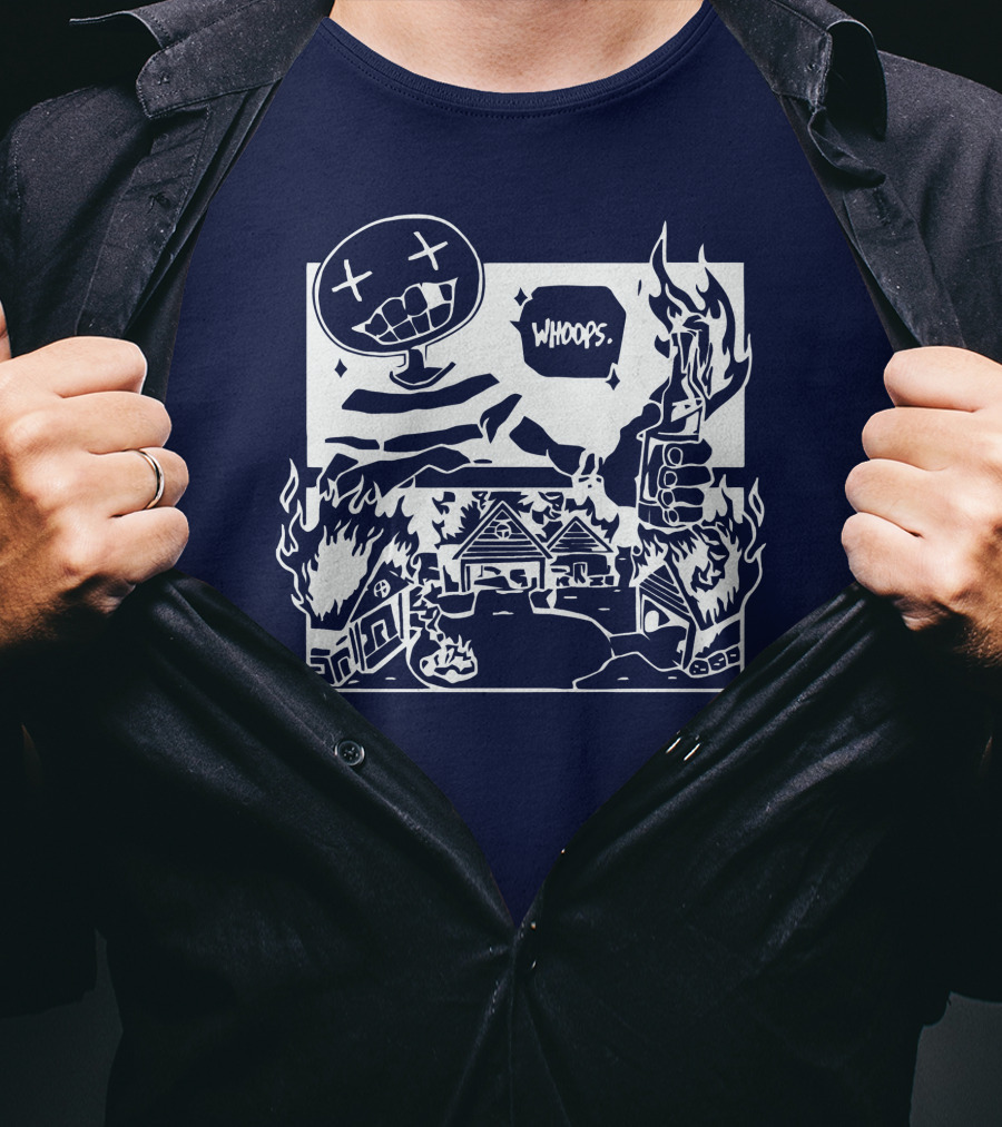 Offcanny Merch Shop Whoops Burning Houses Scene T-Shirt
