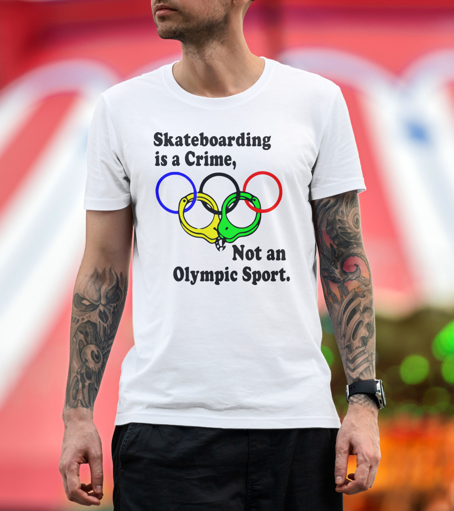 Skateboarding Is a Crime Not an Olympic Sport Handcuff Rings T-Shirt