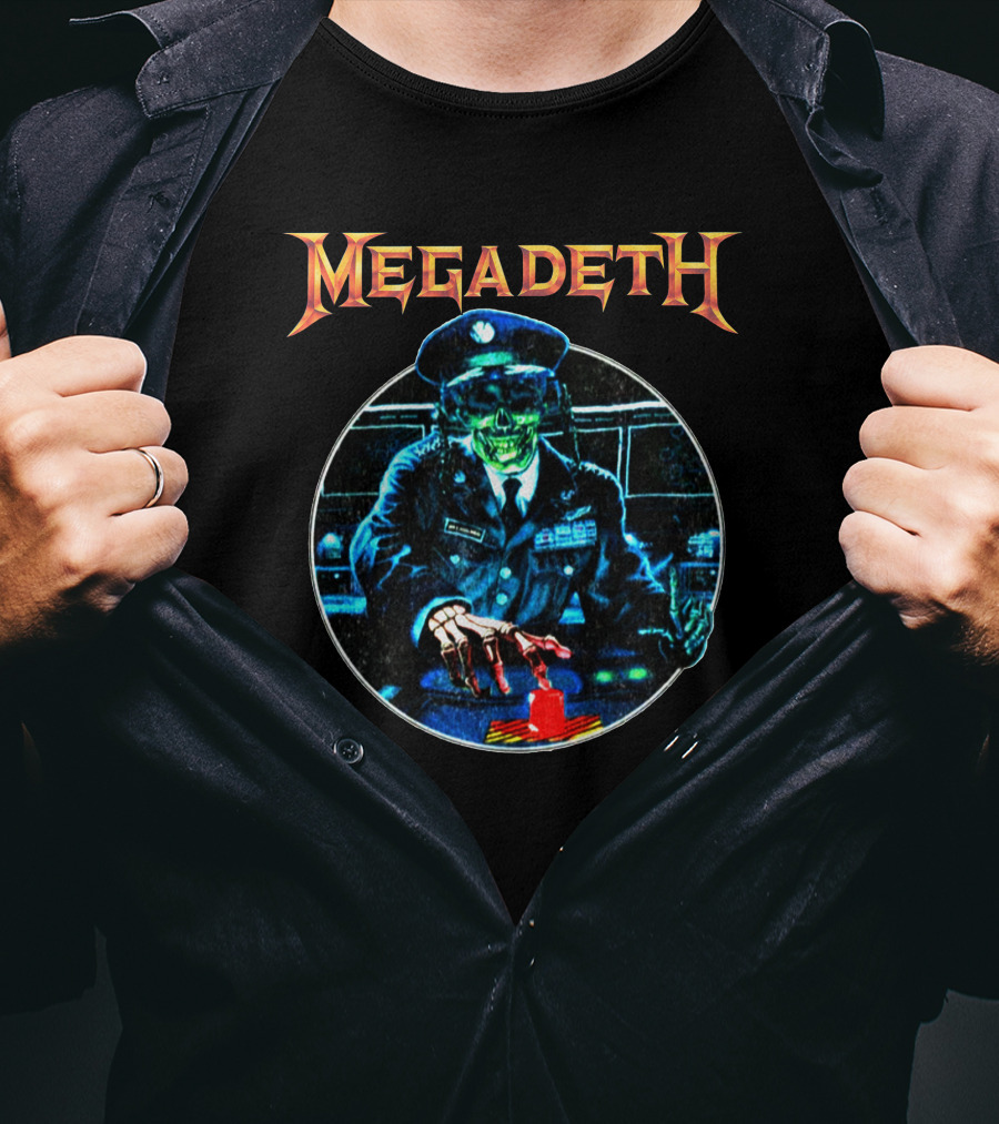 Megadeth Vic Rattlehead Pushes Button Retro T-Shirt