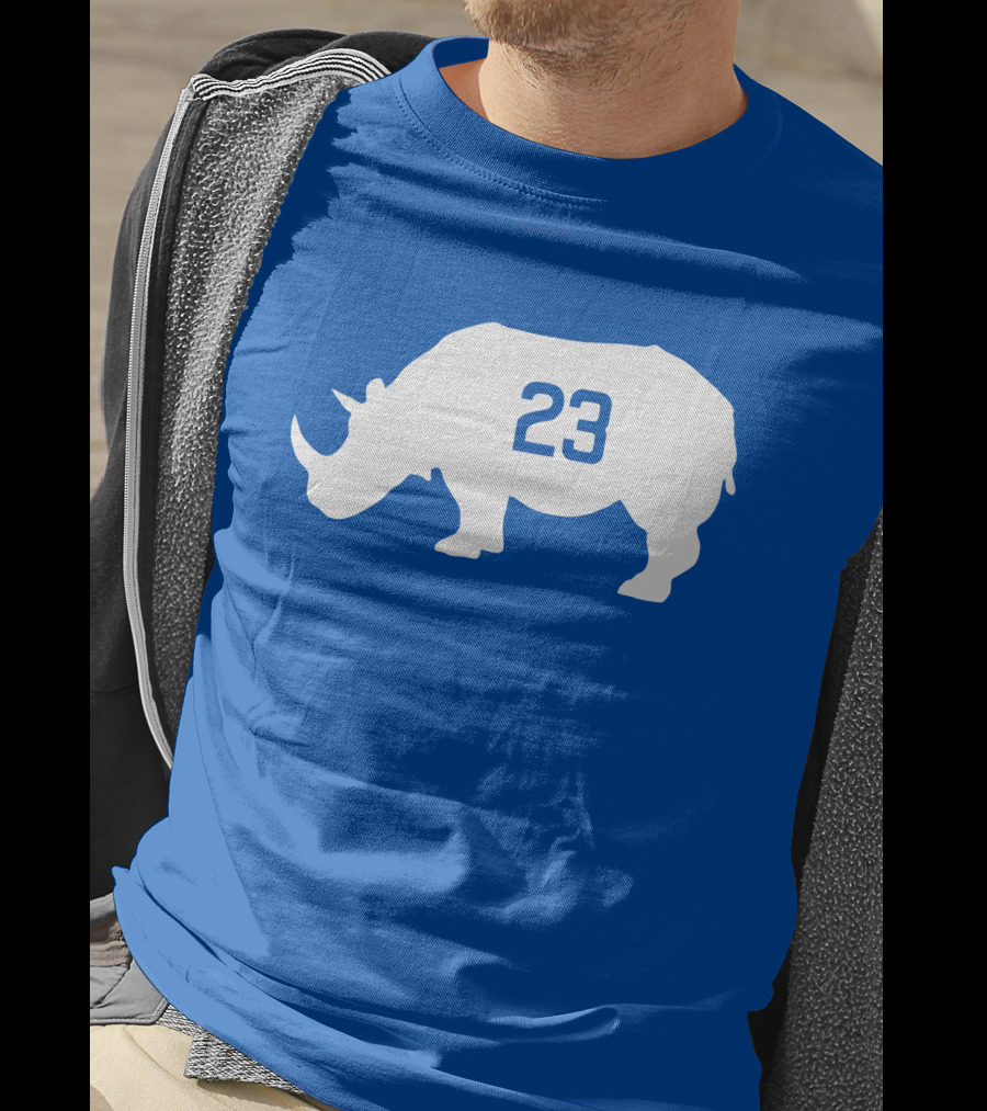 23 Rhino Silhouette Blue Background T-Shirt