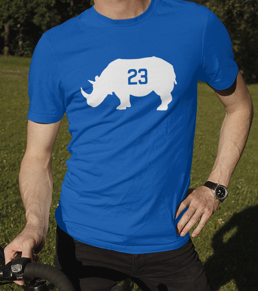 23 Rhino Silhouette Blue Background T-Shirt