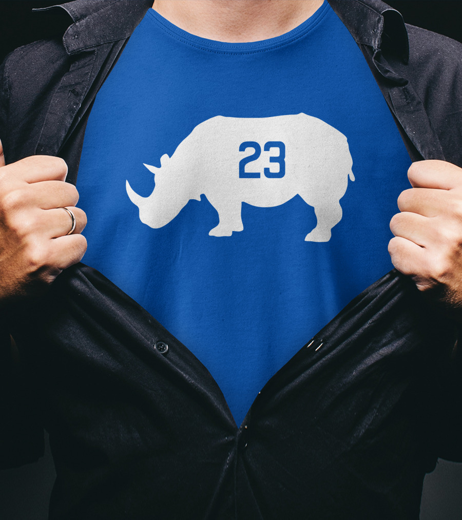 23 Rhino Silhouette Blue Background T-Shirt
