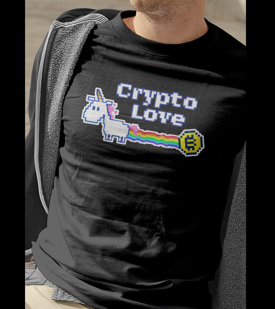 Crypto Love Unicorn Pixel Art Rainbow Coin T-Shirt