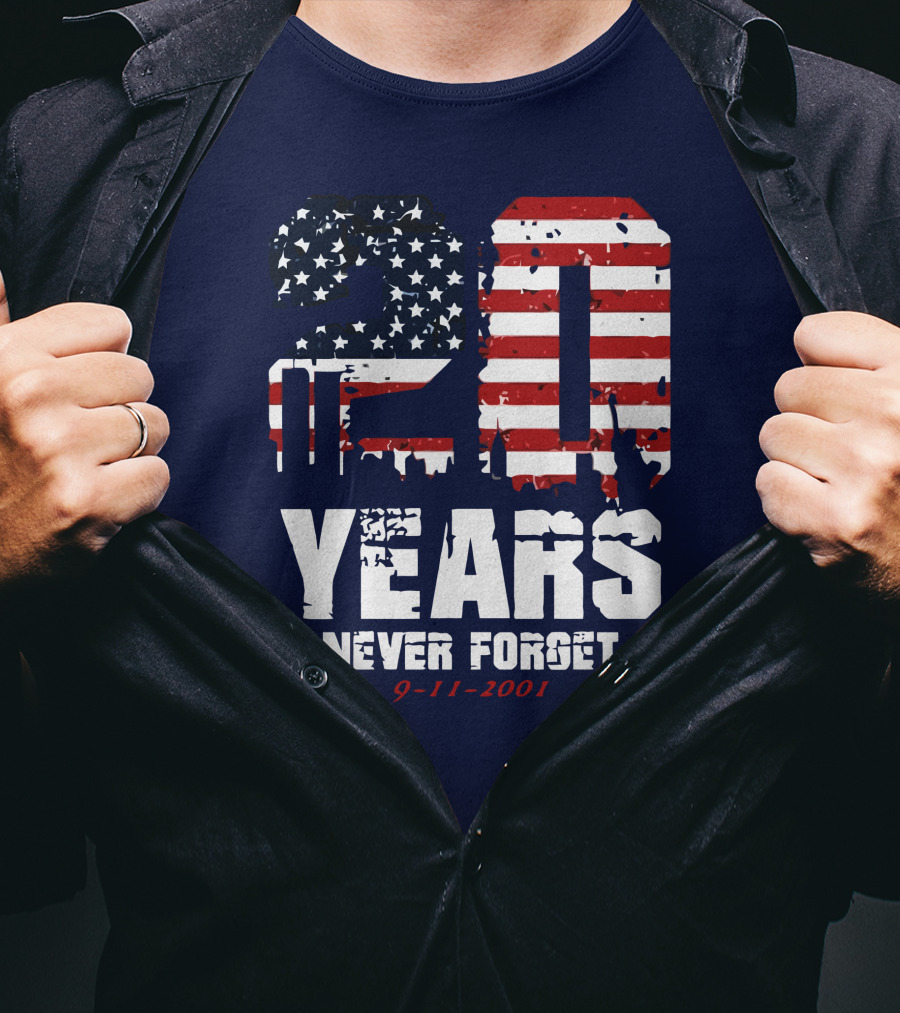 20 Years Never Forget 9-11-2001 American Flag T-Shirt