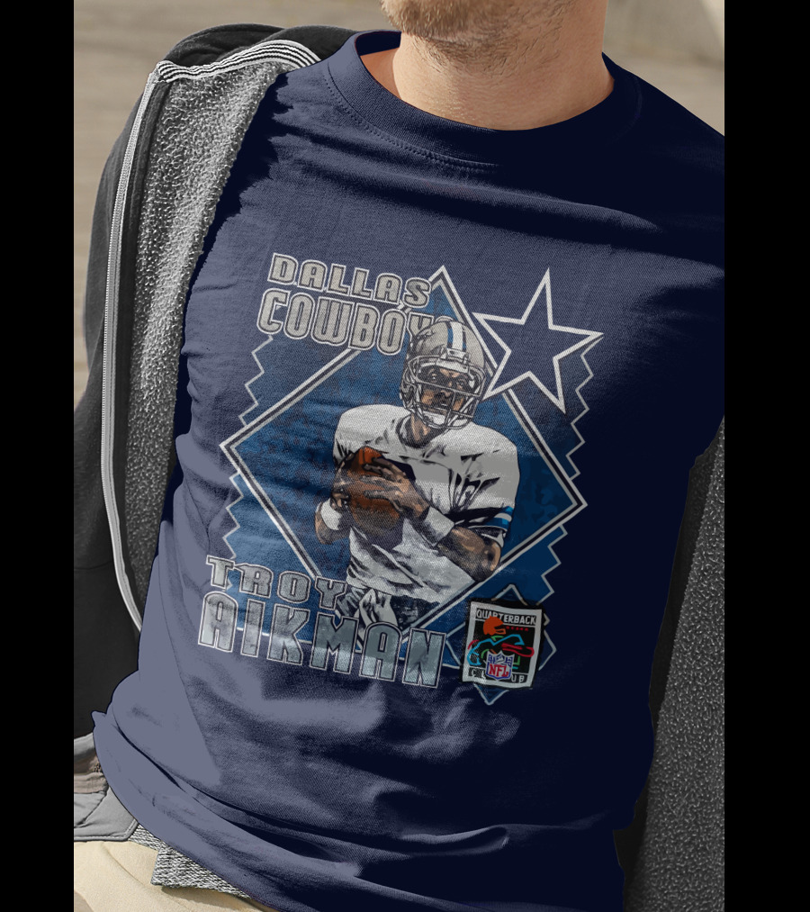 Dallas Cowboys Troy Aikman NFL Vintage Quarterback Star Nutmeg T-Shirt