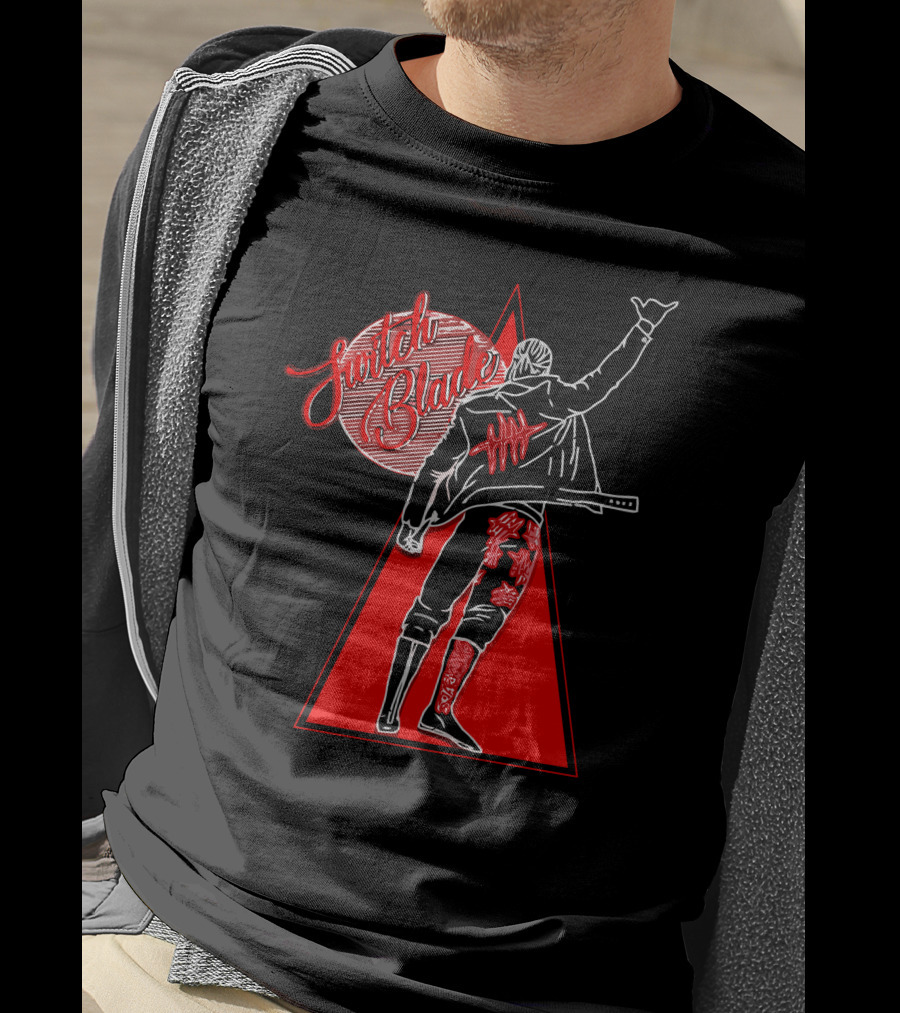 Switchblade Jay White Triangle Back Pose T-Shirt