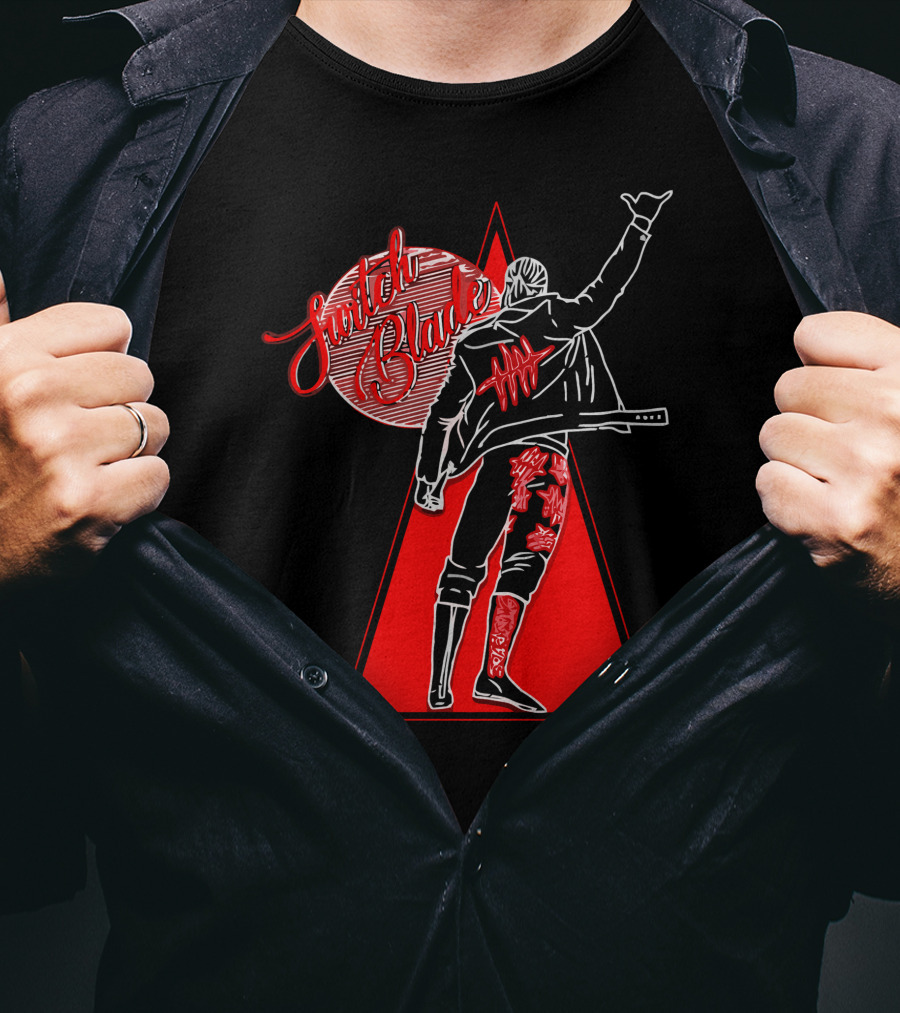 Switchblade Jay White Triangle Back Pose T-Shirt