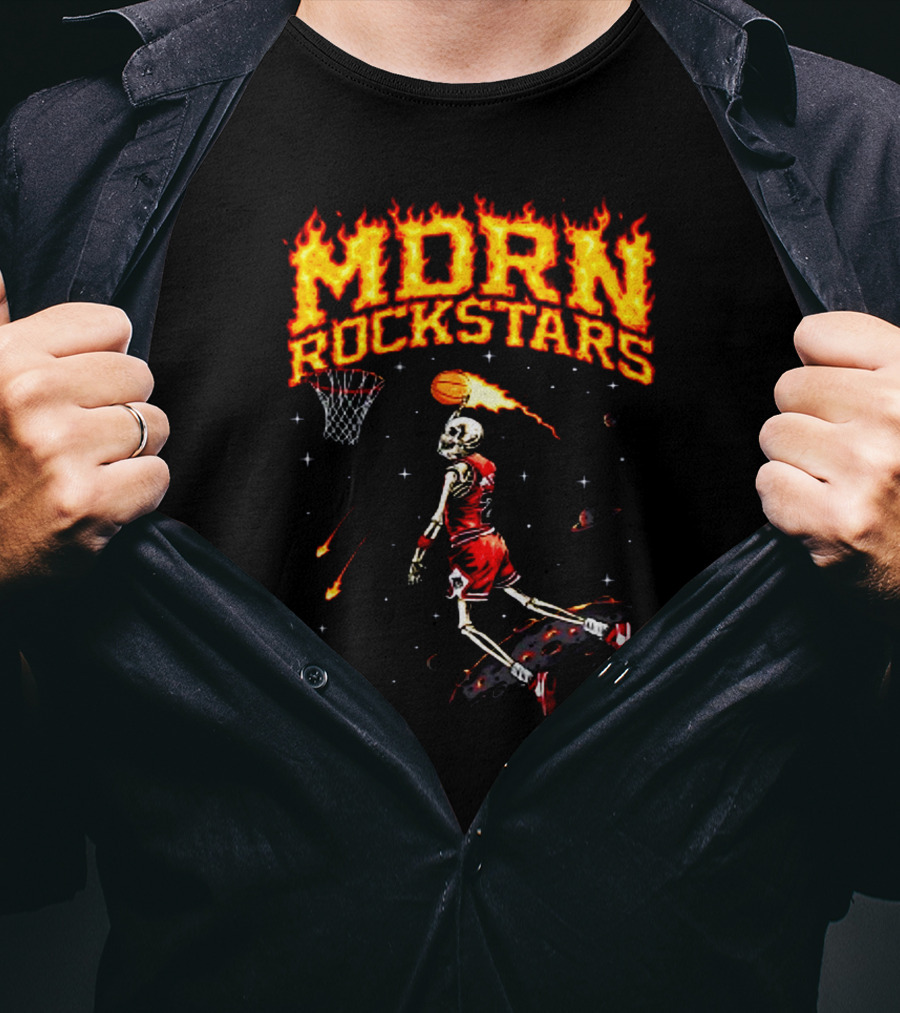 MDRN Rockstars His Airness MJ Basketball Skeleton Dunking T-Shirt