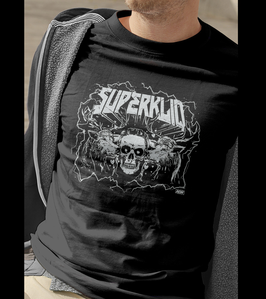 Superkliq Skull With Antlers AEW T-Shirt