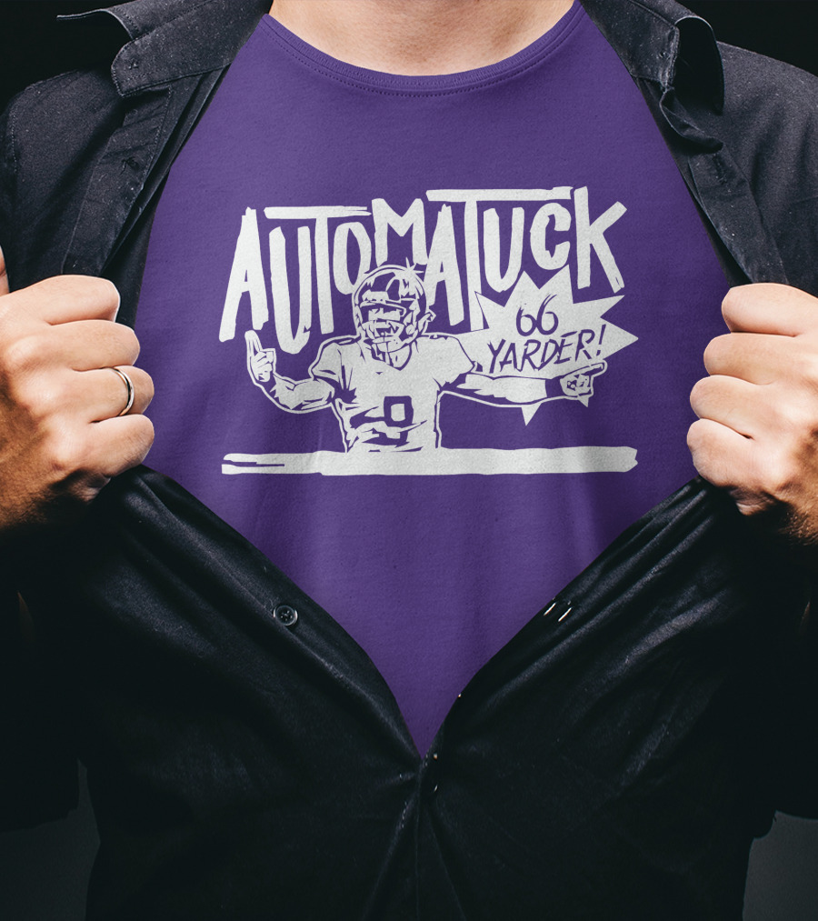 Automatuck 66 Yarder Football Player Purple Background T-Shirt