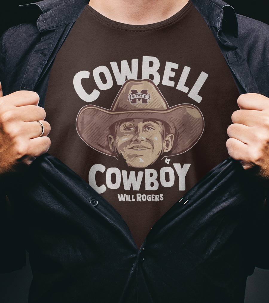 Mississippi State M State Cowbell Cowboy Will Rogers T-Shirt