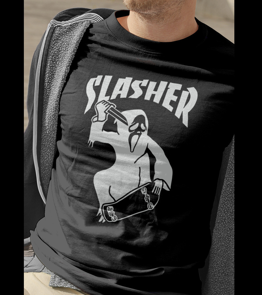 Slasher Skateboard Ghost Mask Knife T-Shirt