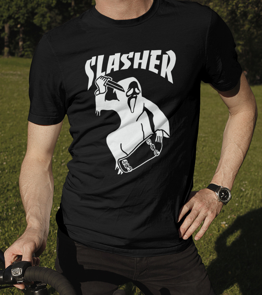 Slasher Skateboard Ghost Mask Knife T-Shirt