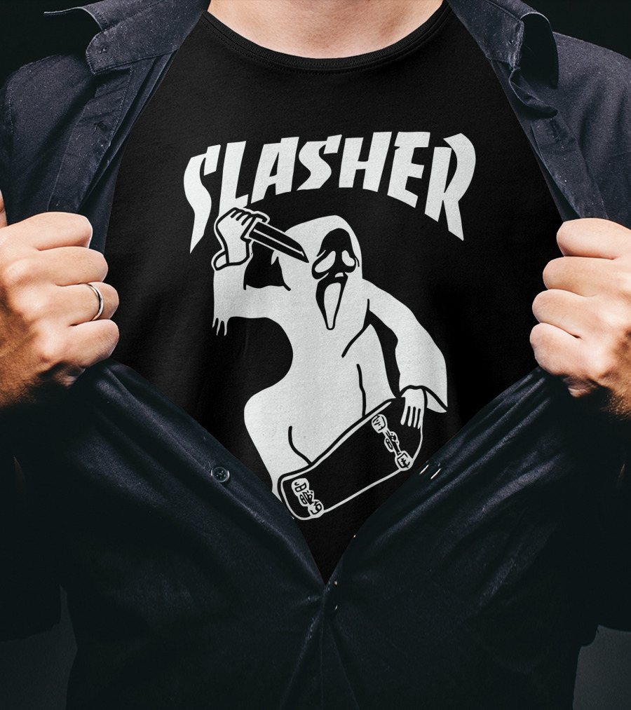 Slasher Skateboard Ghost Mask Knife T-Shirt