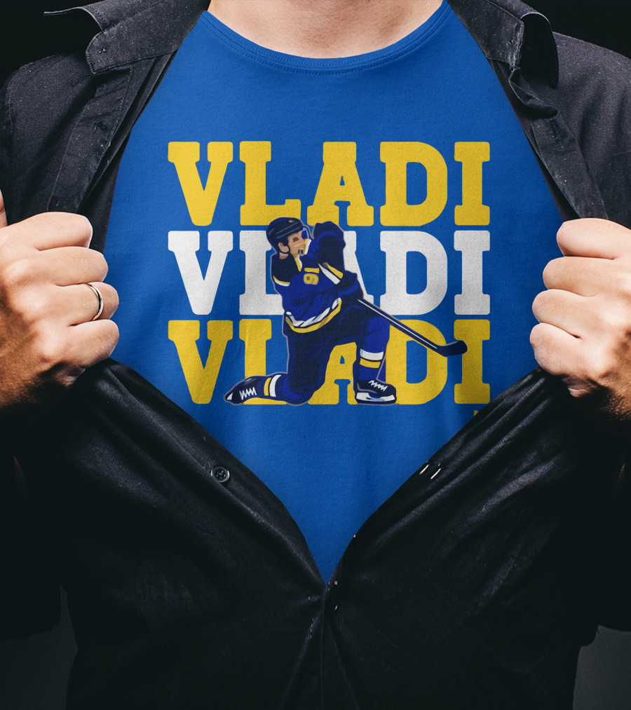 VLADI Chant Hockey Player In Blue And Yellow With Number 91 T-Shirt