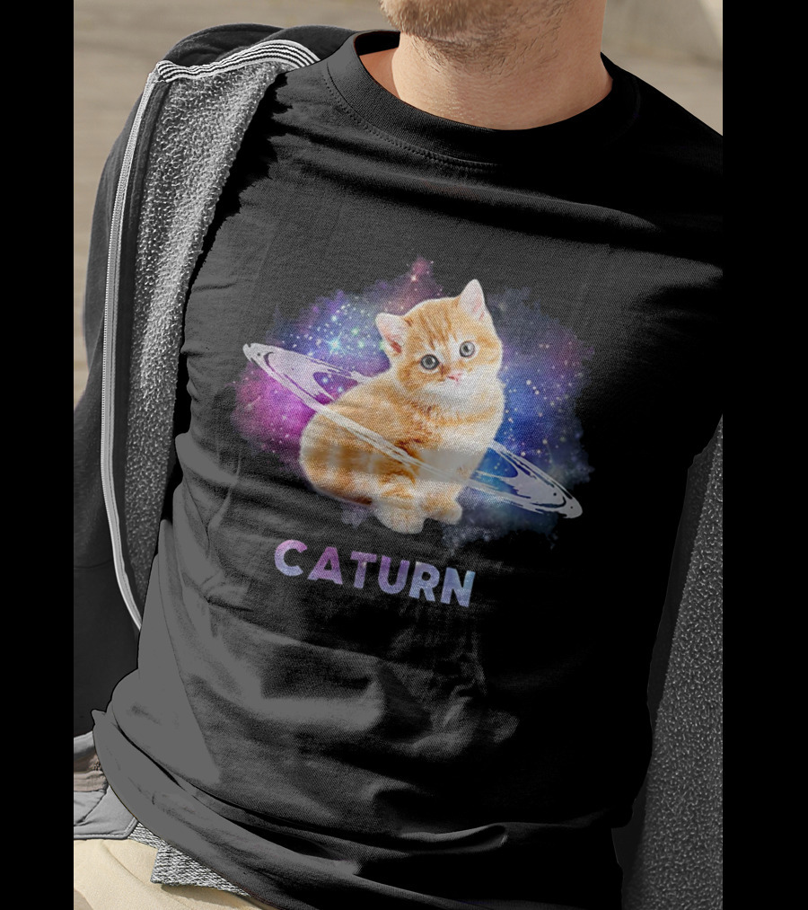 Cat In Space Caturn Saturn Randball Kitten In Cosmic Rings T-Shirt