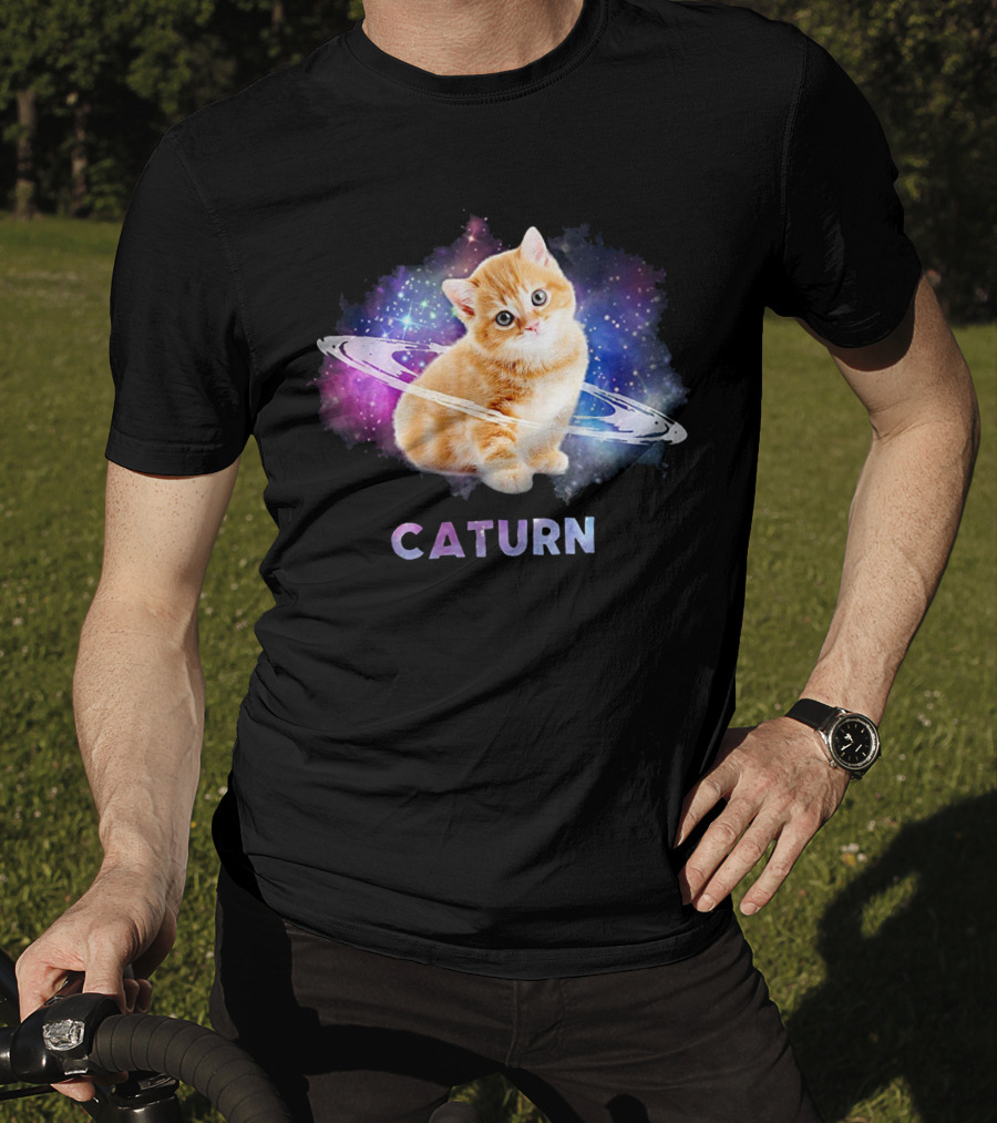 Cat In Space Caturn Saturn Randball Kitten In Cosmic Rings T-Shirt