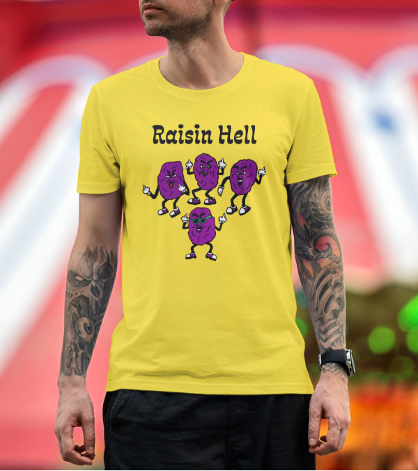 Premium T-Shirt: Raisin Hell Dancing Cartoon Purple Raisins T-Shirt Raisin Hell Dancing Cartoon Purple Raisins T-Shirt
