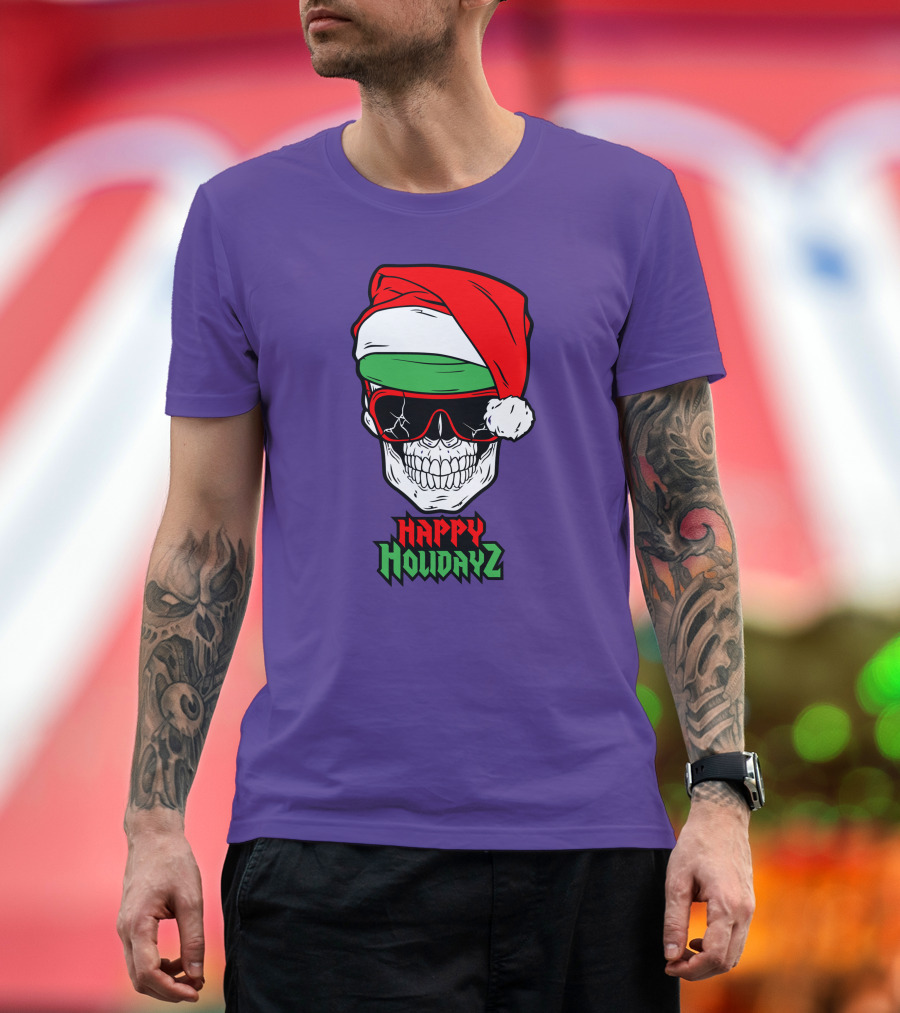 Matt Cardona Happy Holidayz Skull Santa Hat T-Shirt