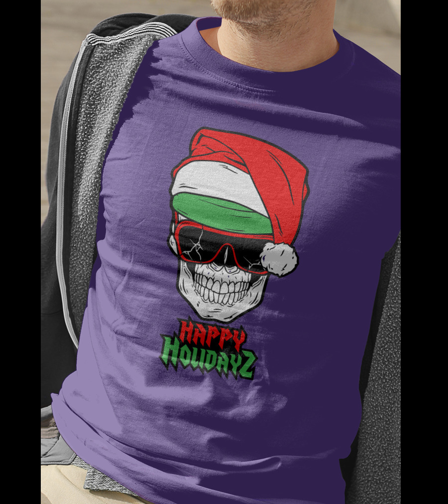 Matt Cardona Happy Holidayz Skull Santa Hat T-Shirt