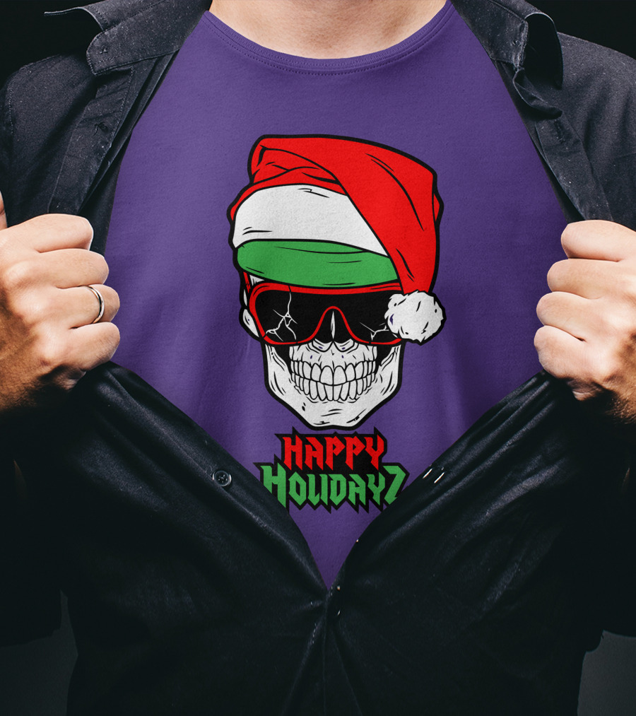 Matt Cardona Happy Holidayz Skull Santa Hat T-Shirt