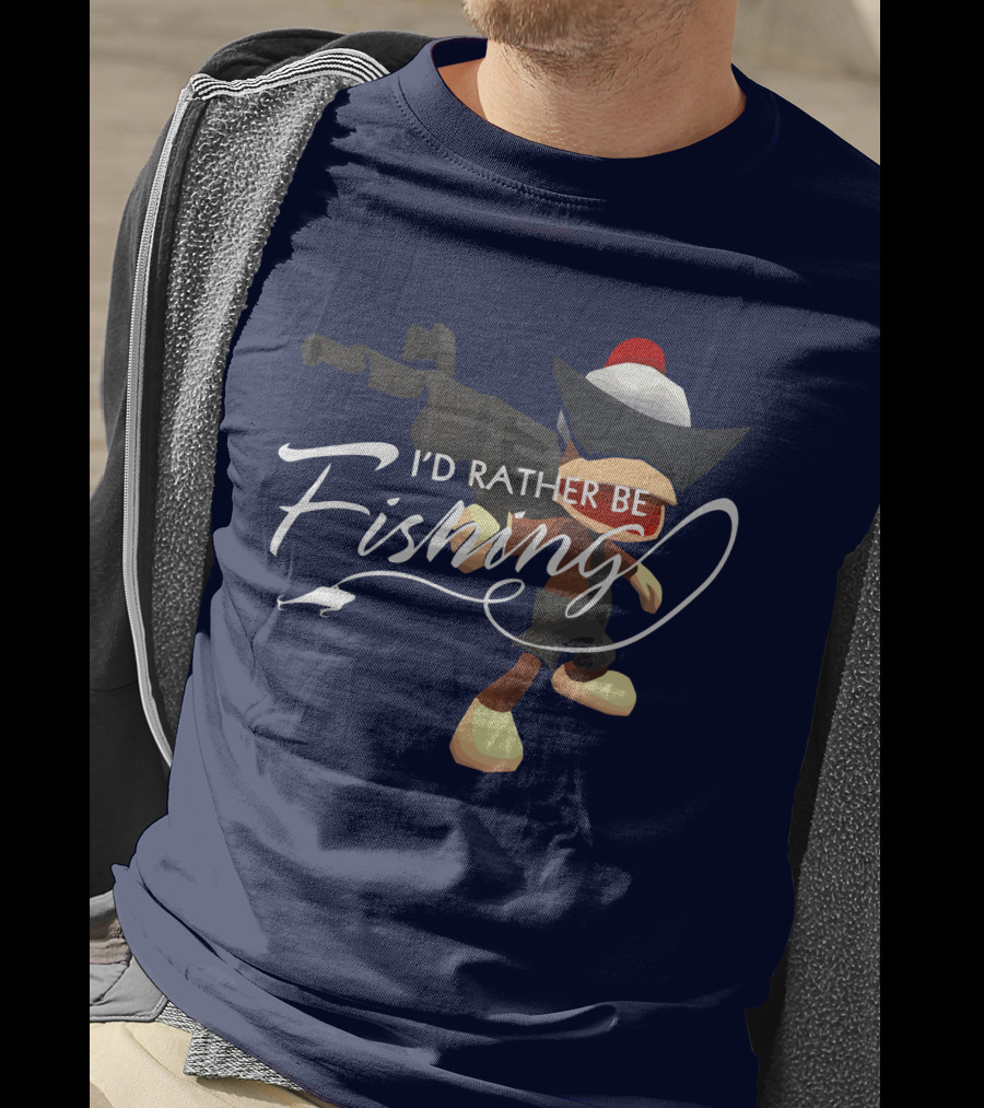 I'd Rather Be Fishing Video Game Character With Rod And Hat T-Shirt