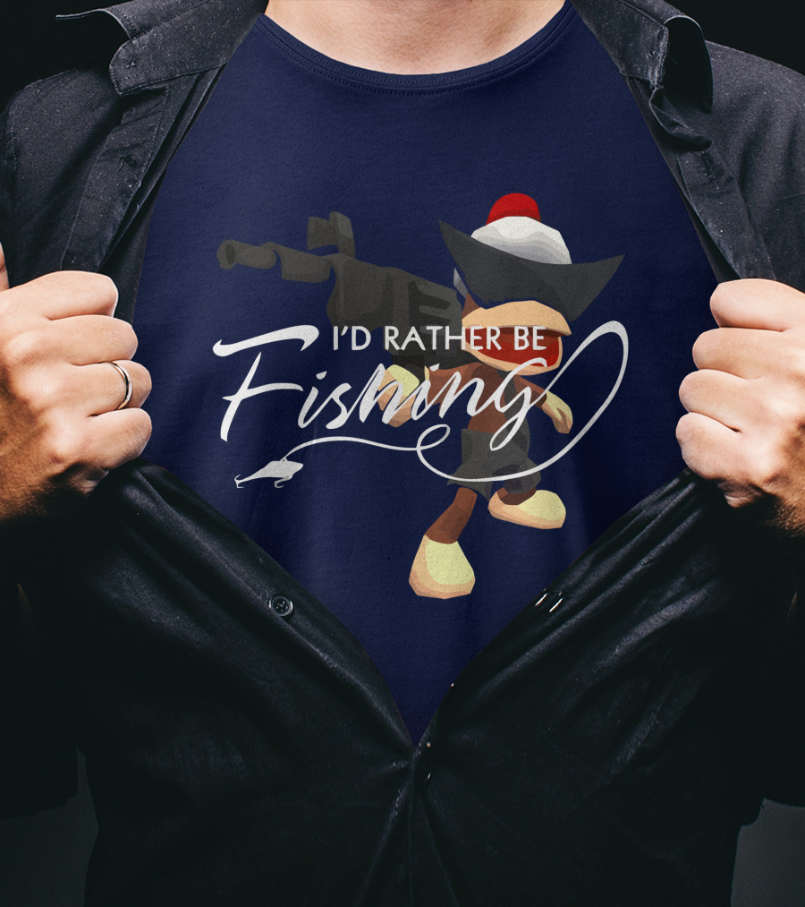 I'd Rather Be Fishing Video Game Character With Rod And Hat T-Shirt