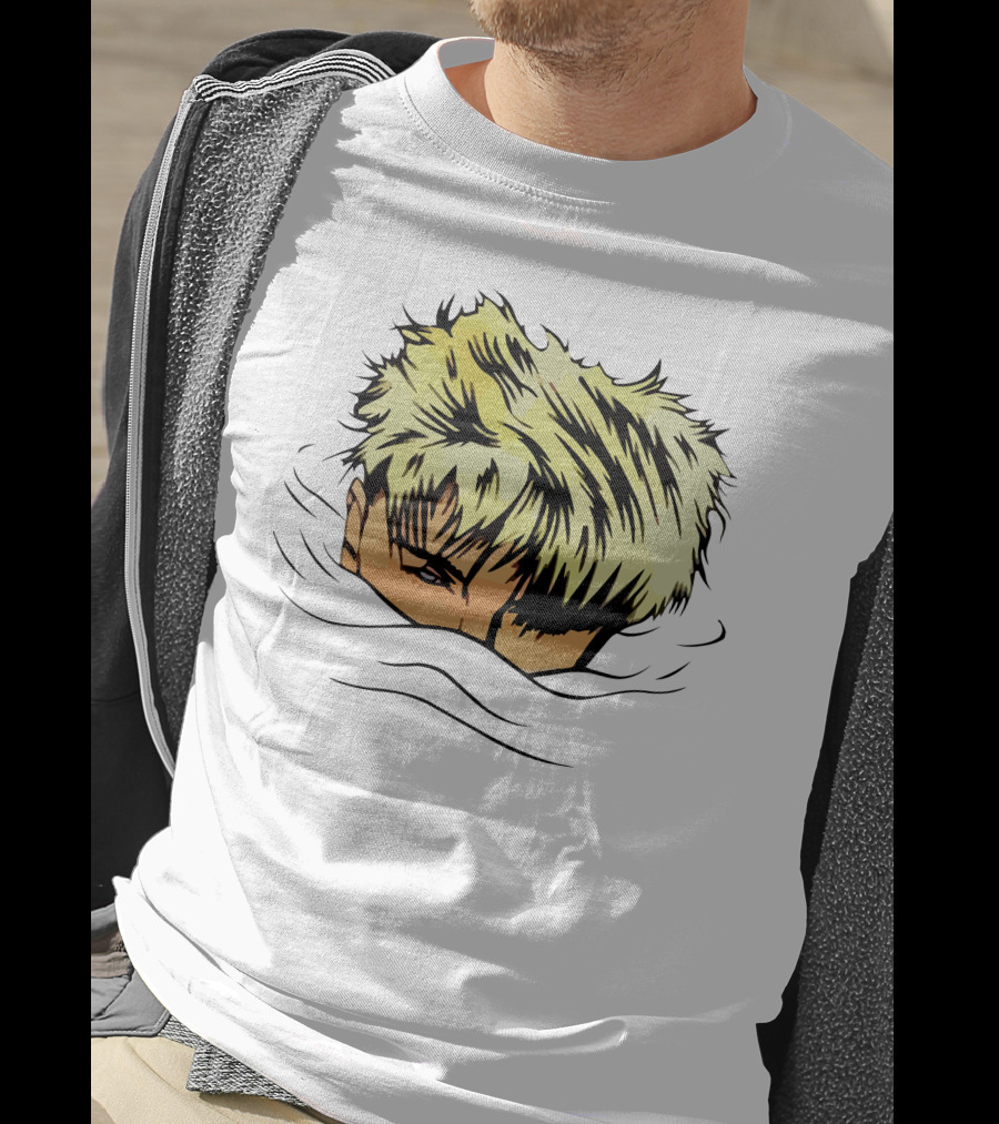The Devil Wore Anime Character With Blond Spiky Hair Peeking Above Water T-Shirt