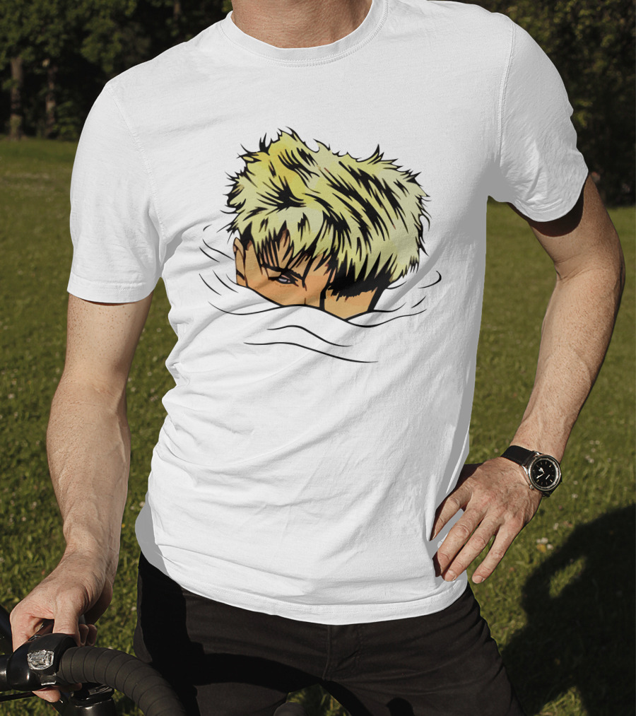 The Devil Wore Anime Character With Blond Spiky Hair Peeking Above Water T-Shirt