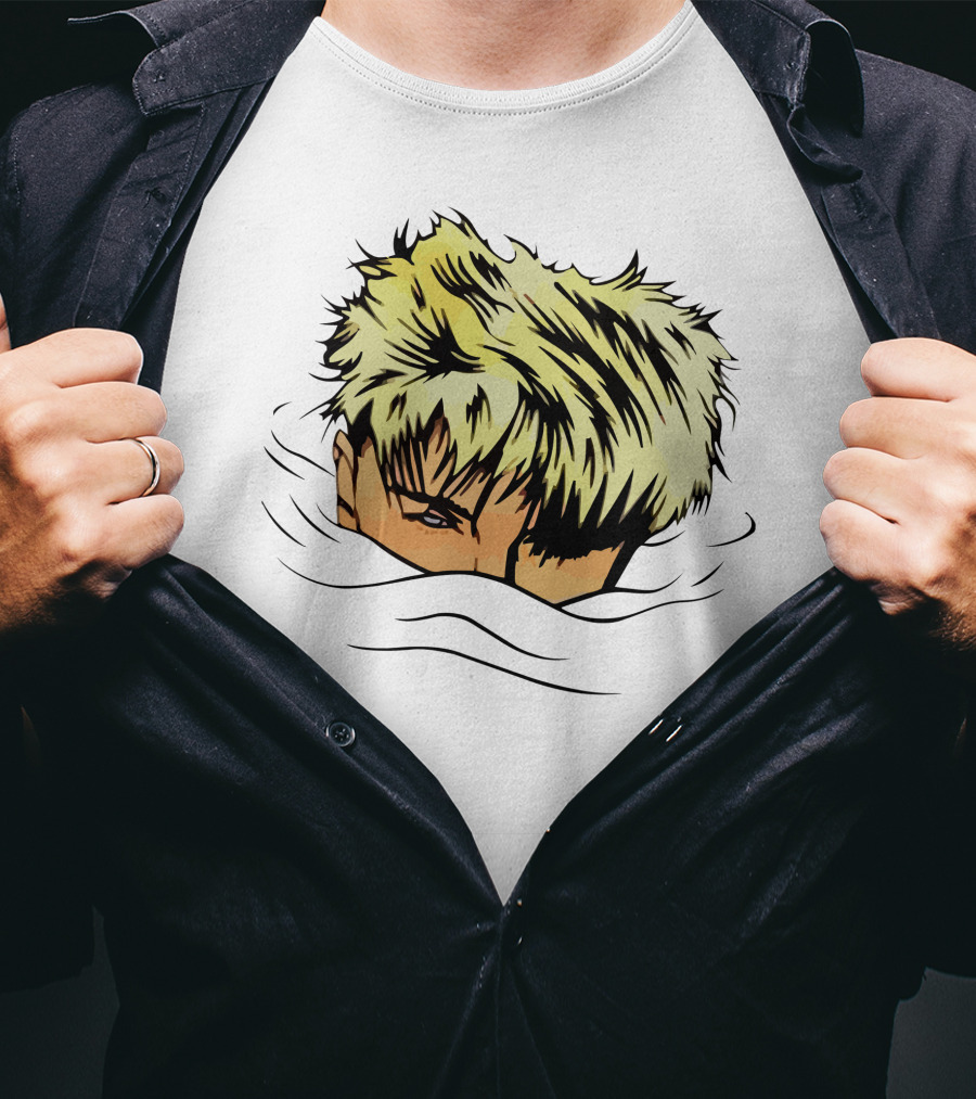 The Devil Wore Anime Character With Blond Spiky Hair Peeking Above Water T-Shirt