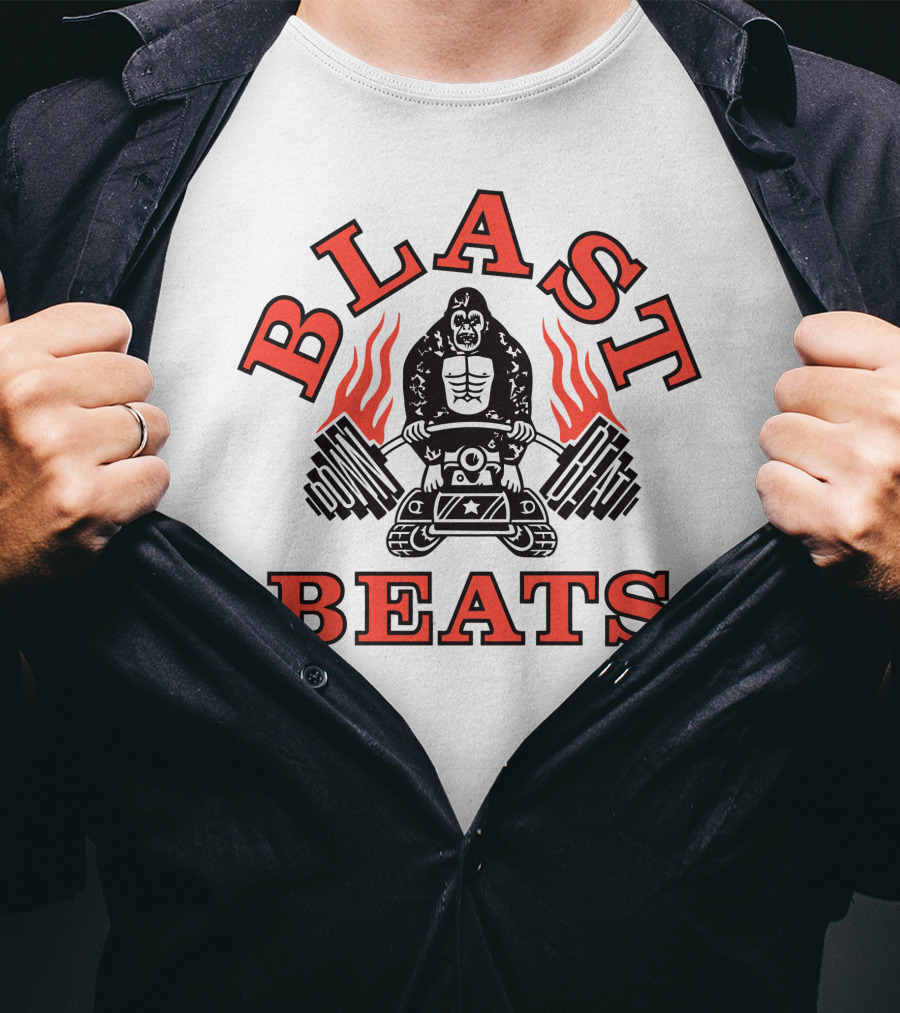 BLAST BEATS Ape With Weights And Flames T-Shirt