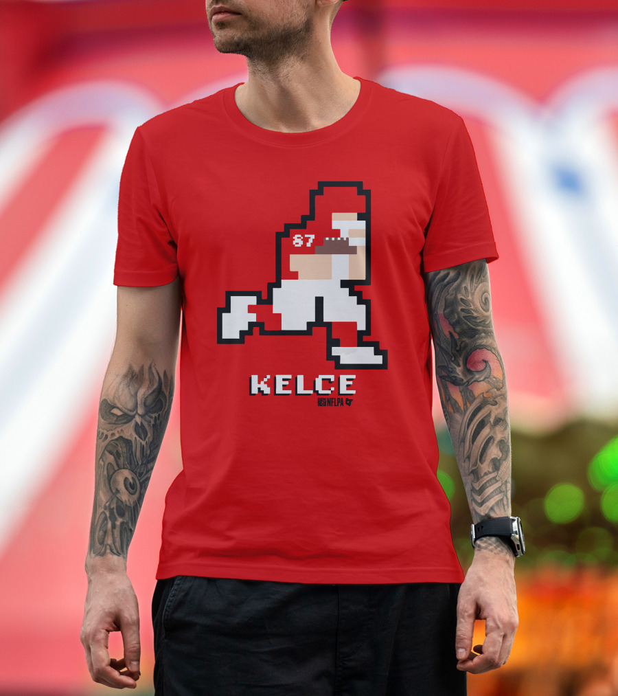 Kelce 87 NFLPA 8 Bit Retro Football Red T-Shirt