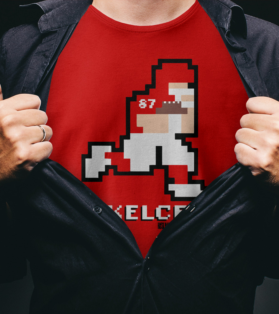 Kelce 87 NFLPA 8 Bit Retro Football Red T-Shirt