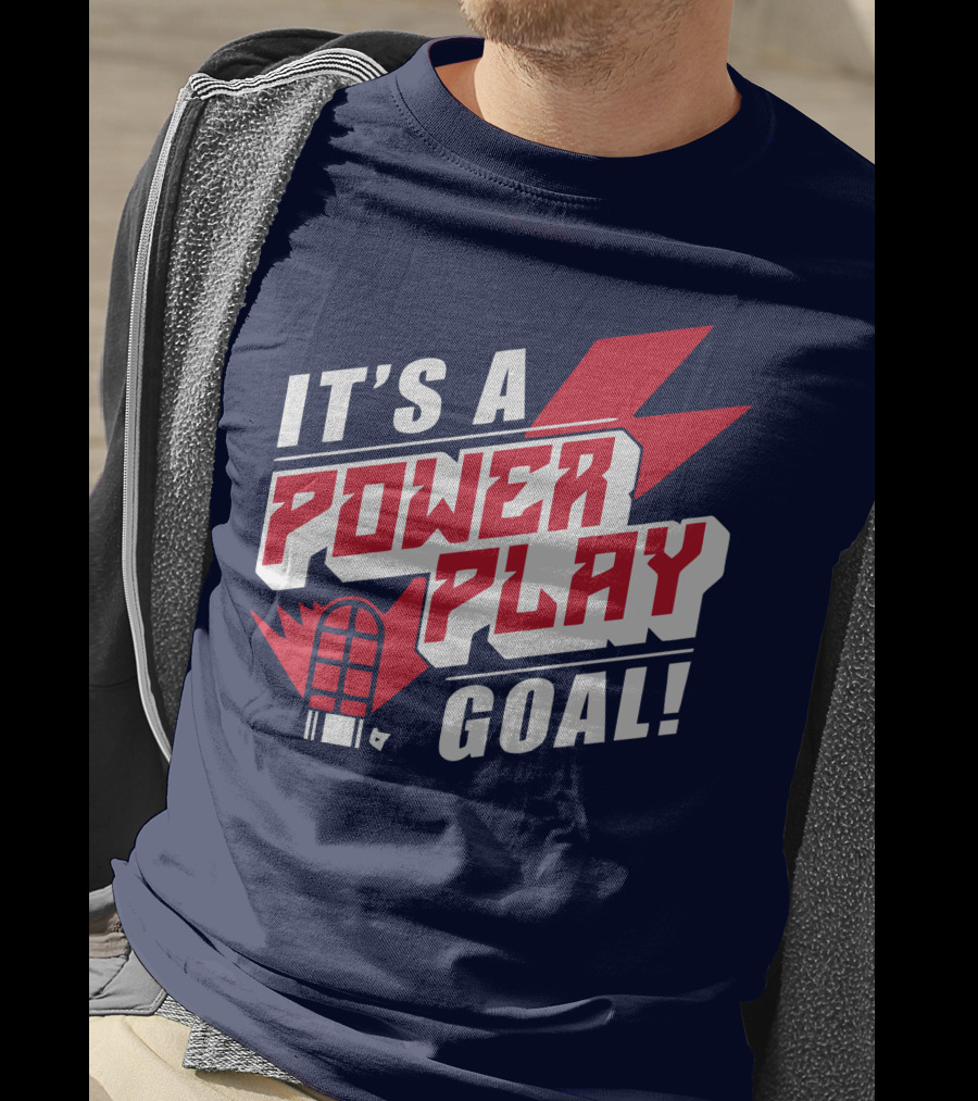 IT'S A POWER PLAY GOAL Retro Hockey Net Lightning Bolt T-Shirt