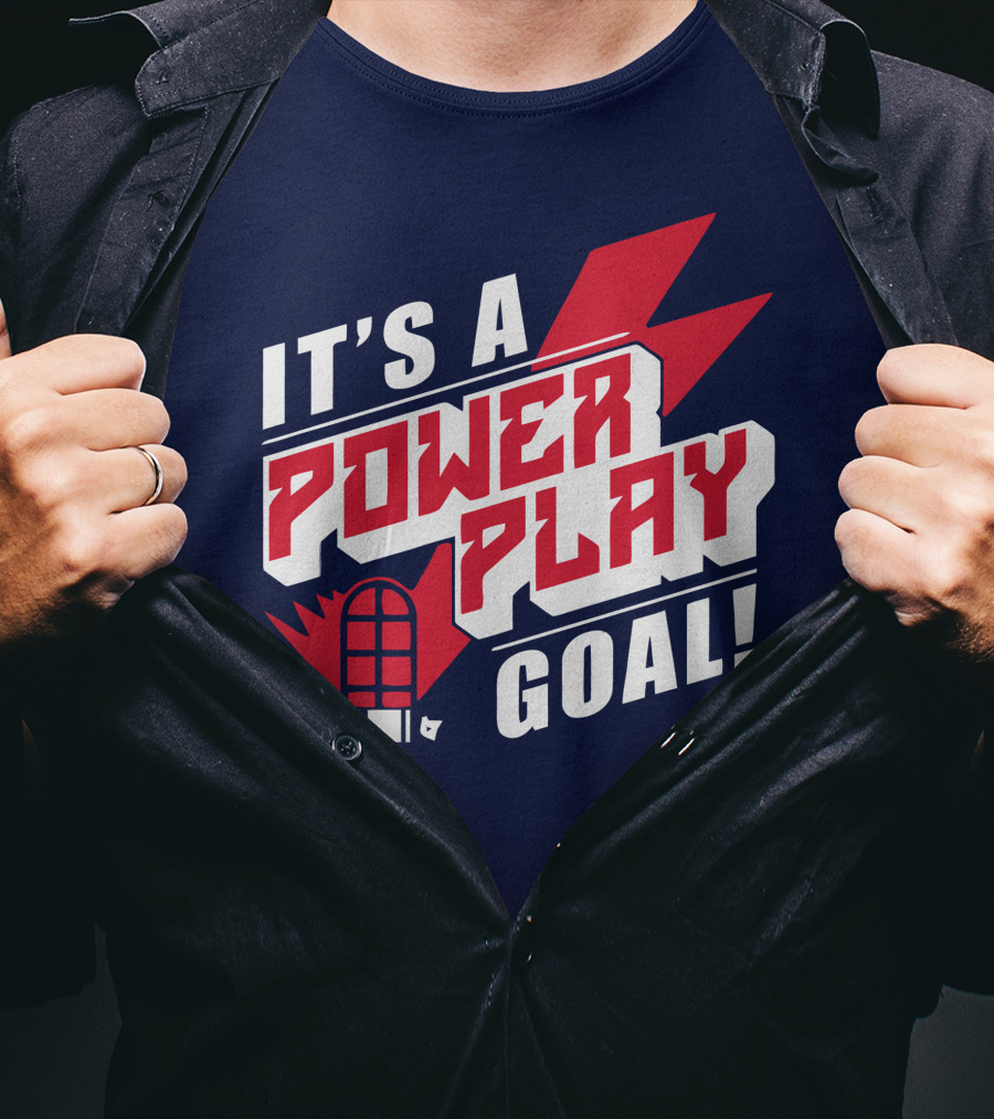 IT'S A POWER PLAY GOAL Retro Hockey Net Lightning Bolt T-Shirt