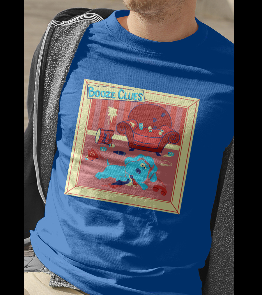Booze Clues Blue Dog Party Mess With Cans And Couch T-Shirt