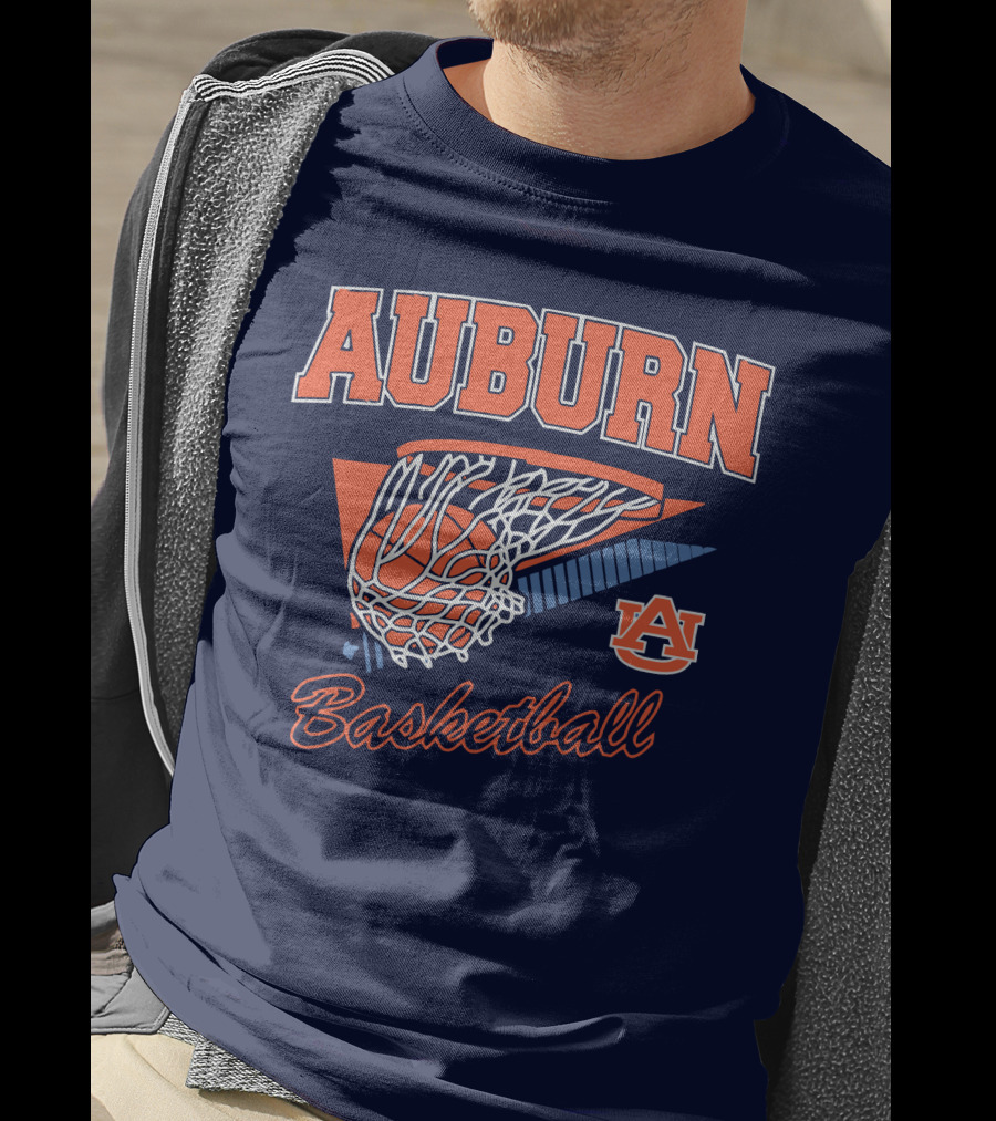 Auburn Basketball Retro Style Net And Ball T-Shirt