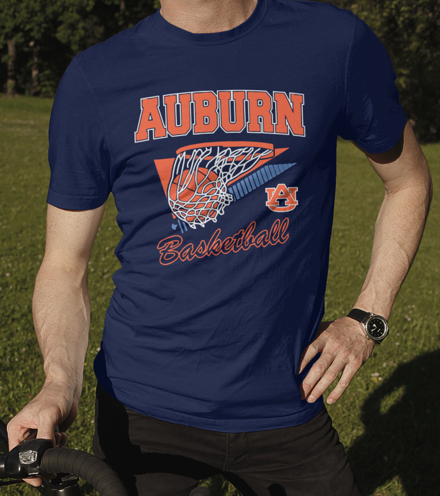 Auburn Basketball Retro Style Net And Ball T-Shirt