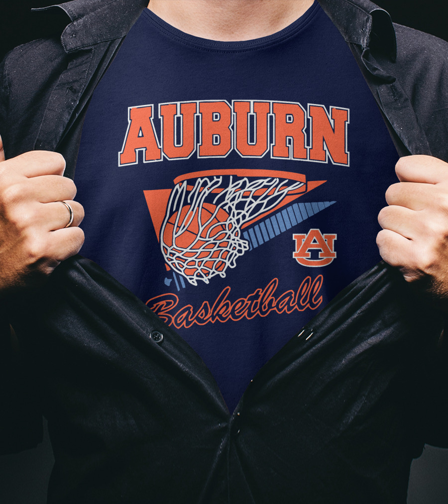 Auburn Basketball Retro Style Net And Ball T-Shirt