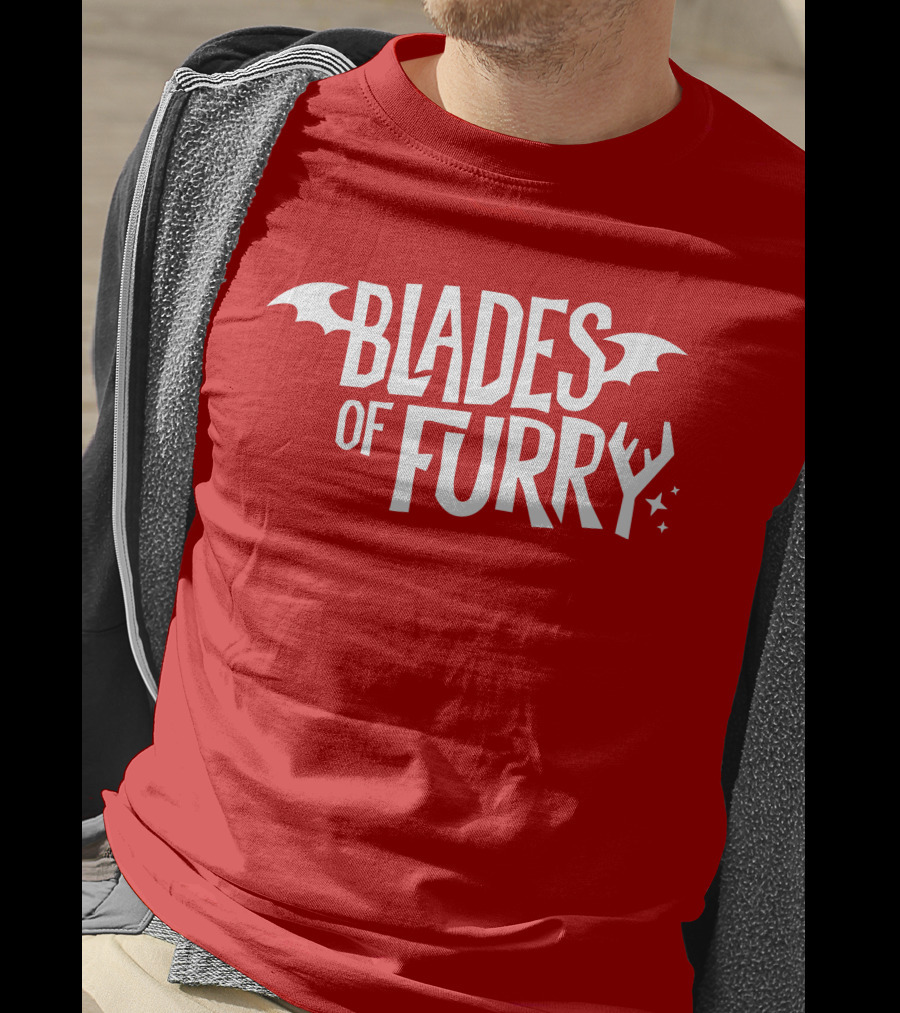 Blades Of Furry Text With Bat Wings And Stars T-Shirt