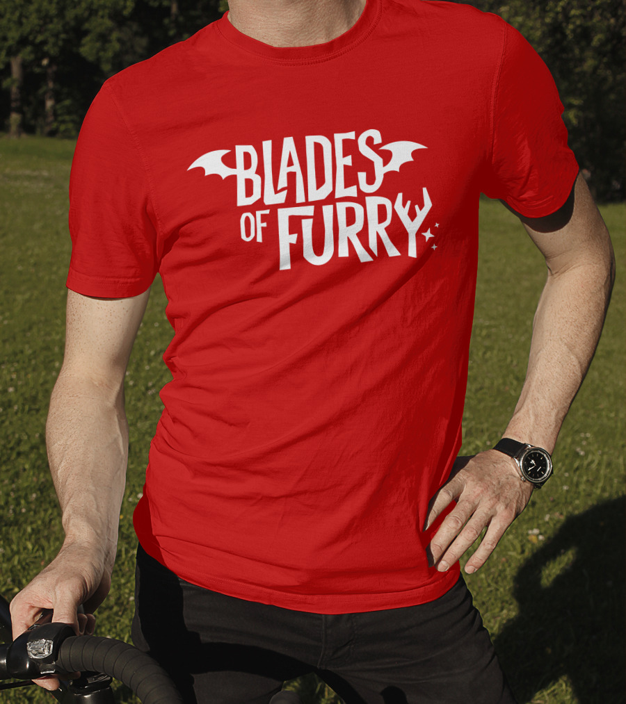 Blades Of Furry Text With Bat Wings And Stars T-Shirt