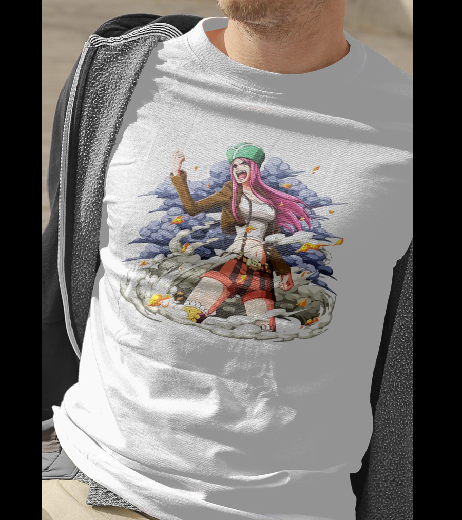 One Piece Jewelry Bonney Character Art With Clouds And Flames T-Shirt