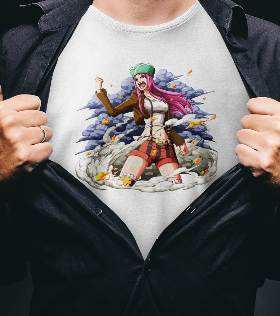 One Piece Jewelry Bonney Character Art With Clouds And Flames T-Shirt