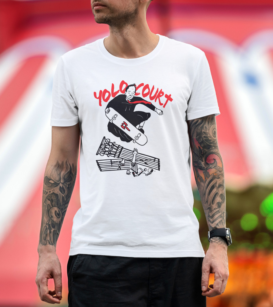 YOLO Court Skateboarding Judge Over Columns T-Shirt