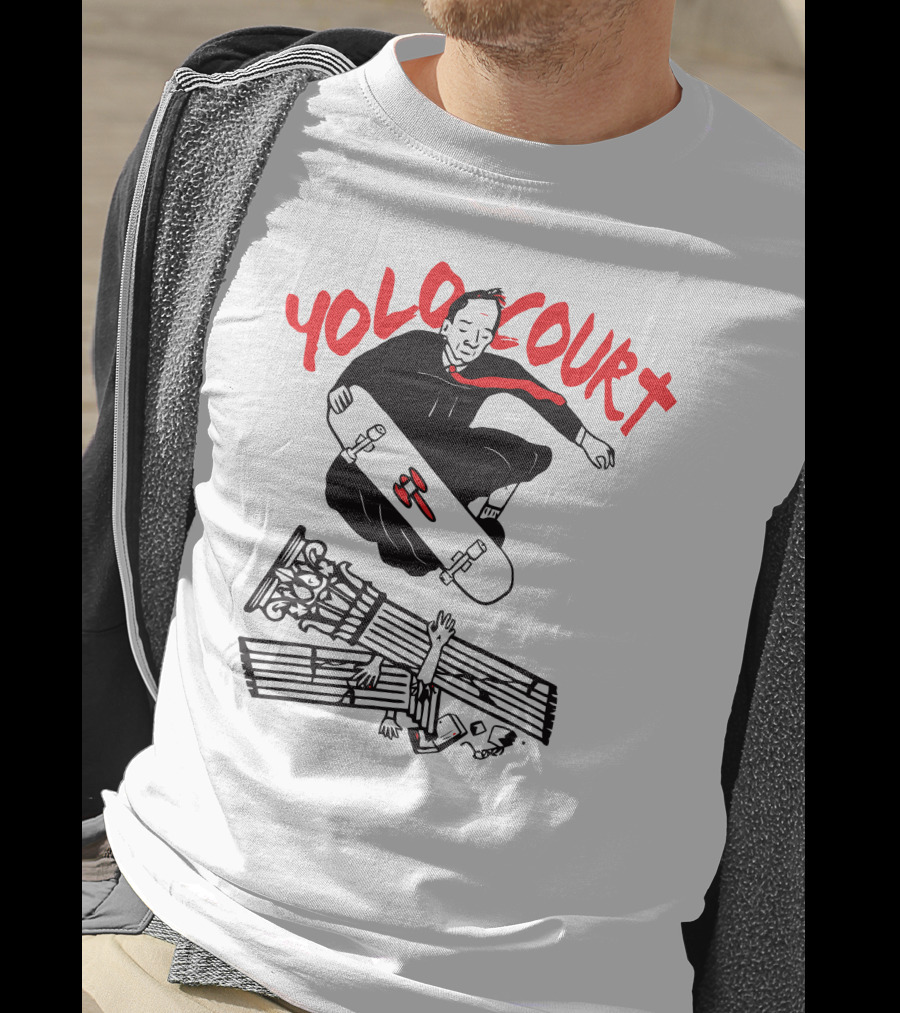 YOLO Court Skateboarding Judge Over Columns T-Shirt